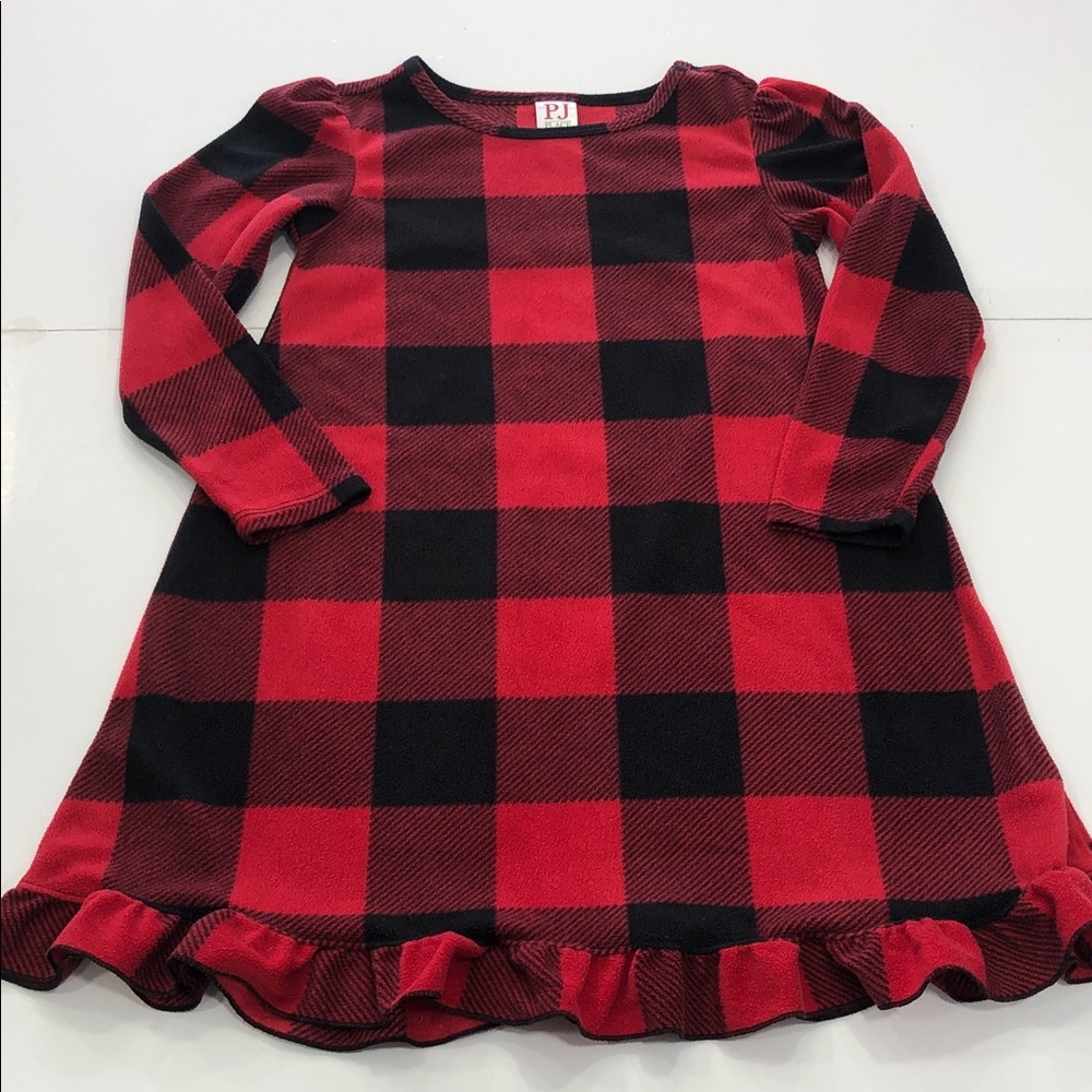 PJ Place Girls' Red & Black Buffalo Plaid Ruffle Hem Nightgown – Size Small 5/6